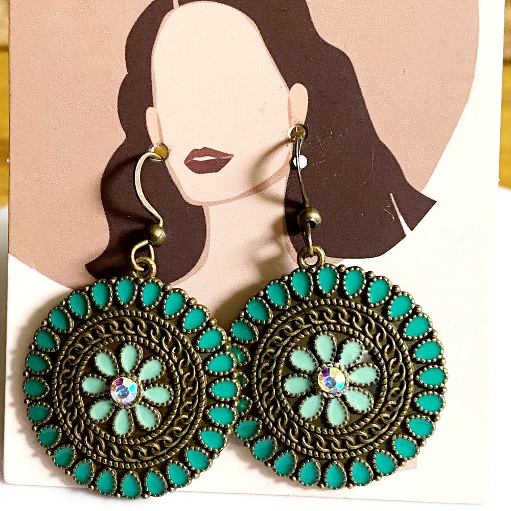 Bohemian Style Inlay Vintage Green Turquoise Colorful Earrings